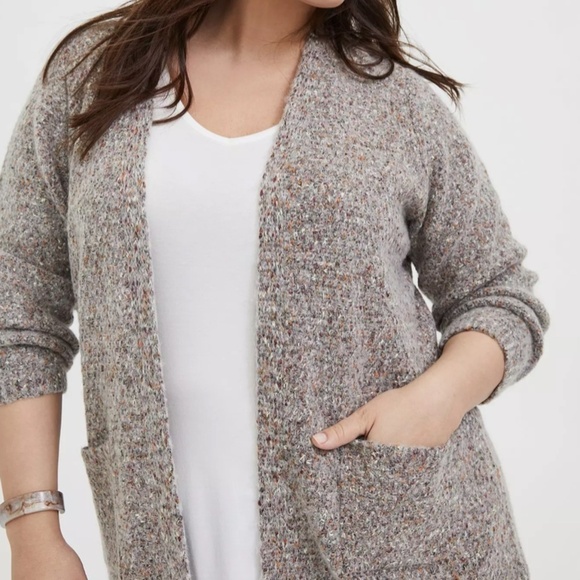 TORRID Grey & Colorful Marled Woolen Fuzzy Knit Cardigan - Size 3X - Picture 2 of 14